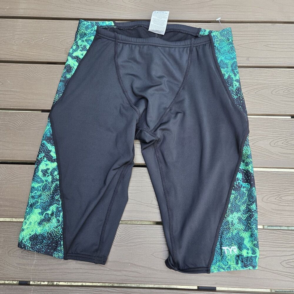 TYR Durafast Nebulous Drawstring Green/black Swim Jammer Size 32 New No Tags